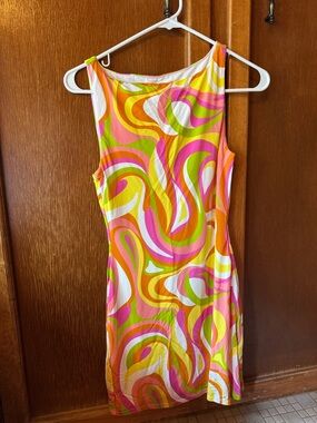 Lovers + Friends Retro Swirl Mini Dress in Pink, Yellow & Orange size XS cut